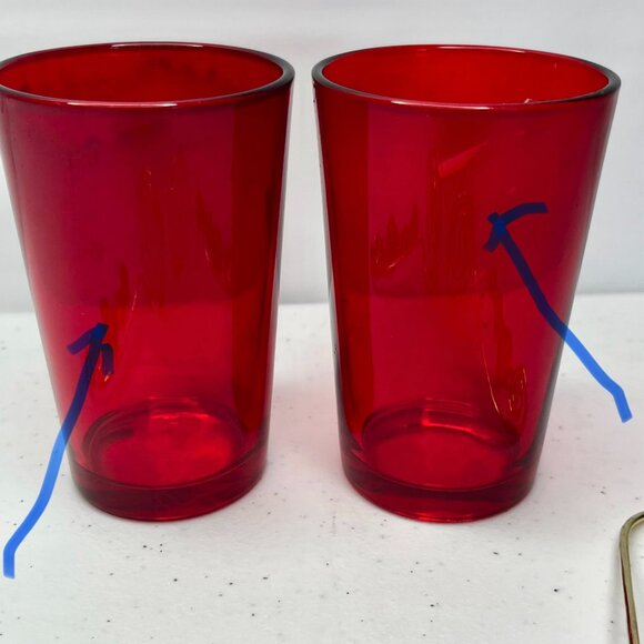 Pair Red Glass Luminary Votive Candle Holder Decorative Hearts Golden Wire Roman - Picture 6 of 17